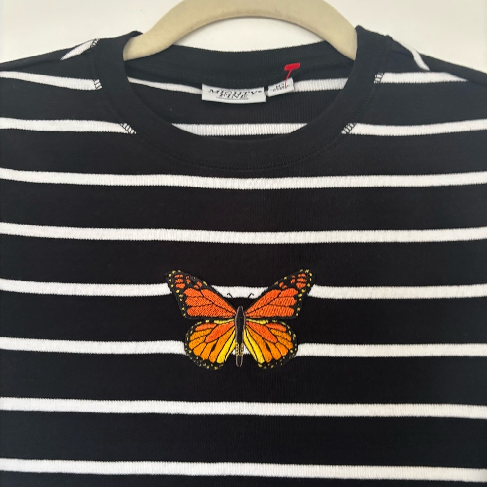 Next Black and White Long Sleeve Tee with Butterfly Accent